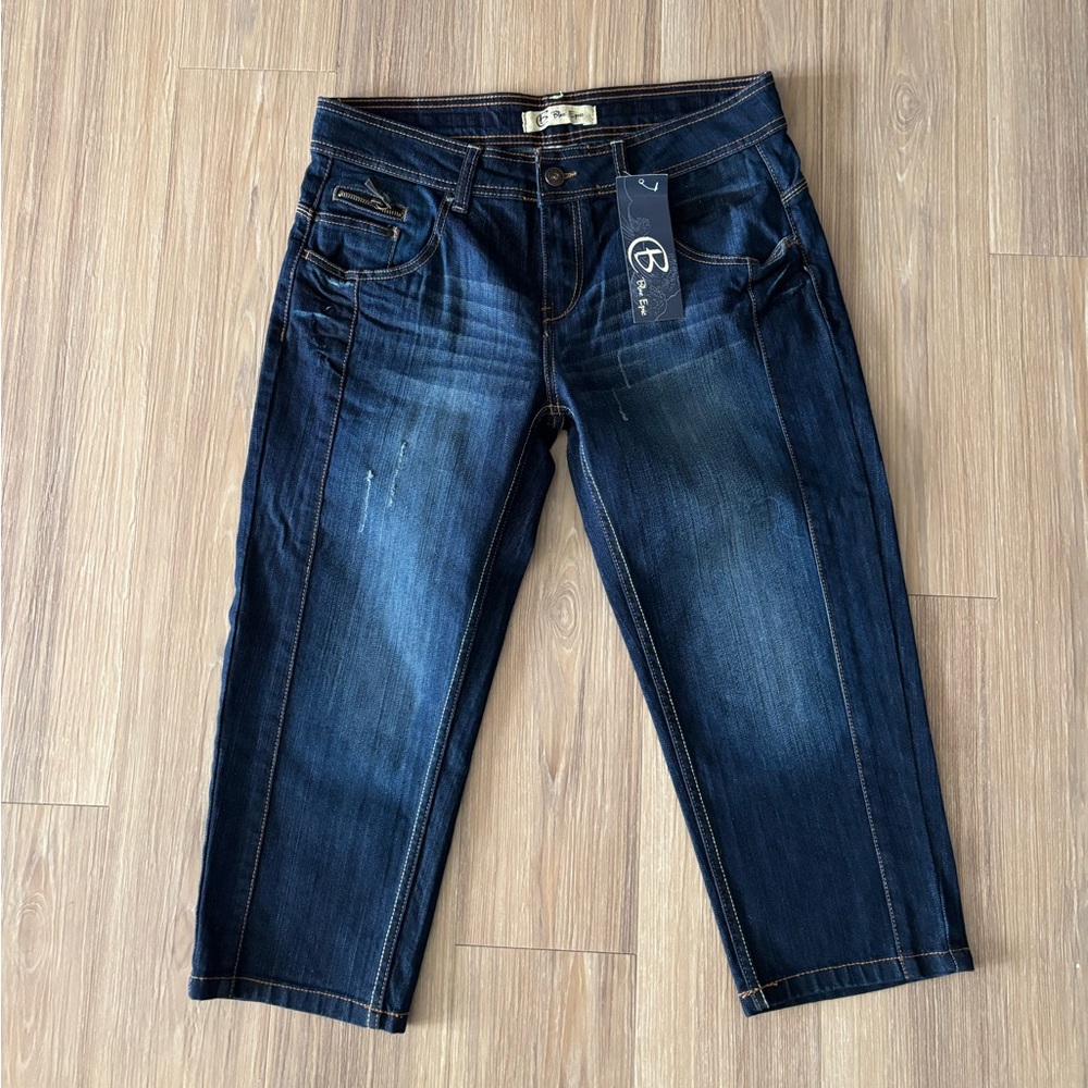Y2K Blue Epic Jeans Capri Low Rise Dark Wash Stretch NWT Women 10 Boho Indie